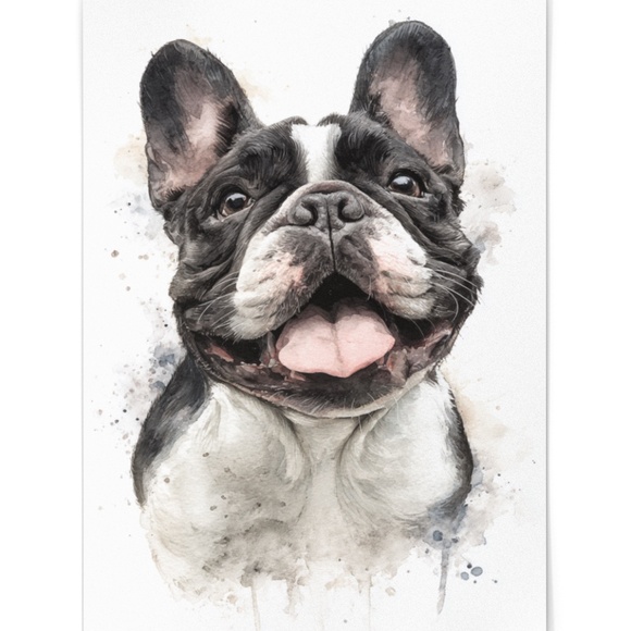 Watercolor French Bulldog Pet Portrait Wall Art Print Poster Unframed - Cute Dog - Picture 2 of 6